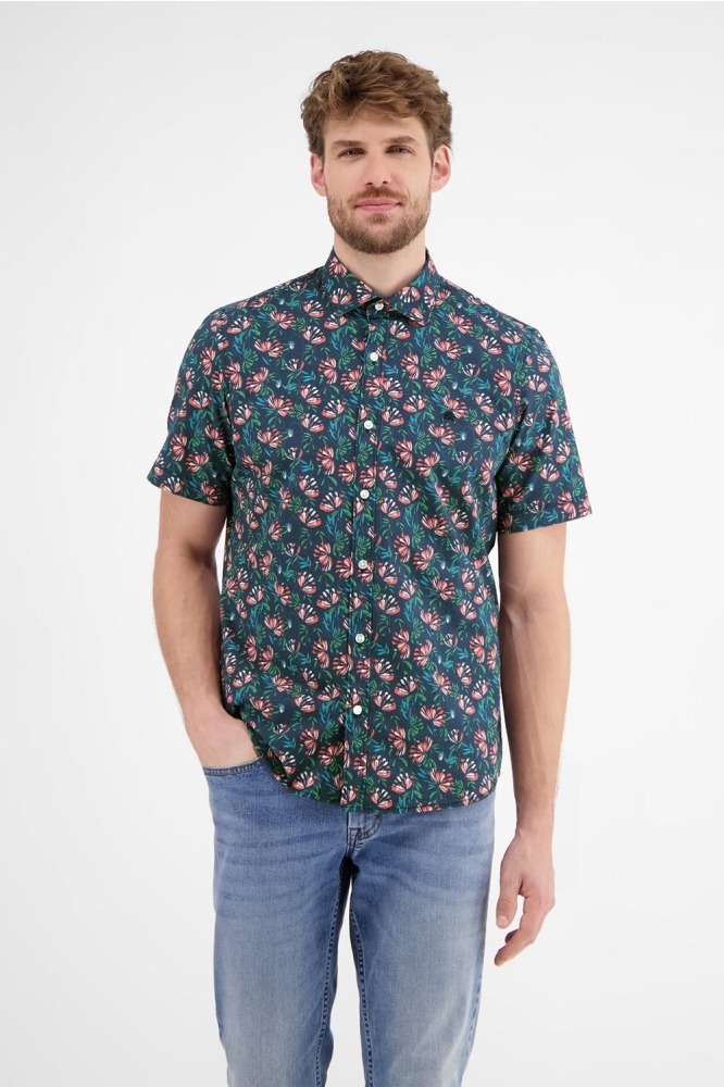 STRETCH POPLIN OVERHEMD BLOEM MOTIEF 2542326 331 EARTH RED